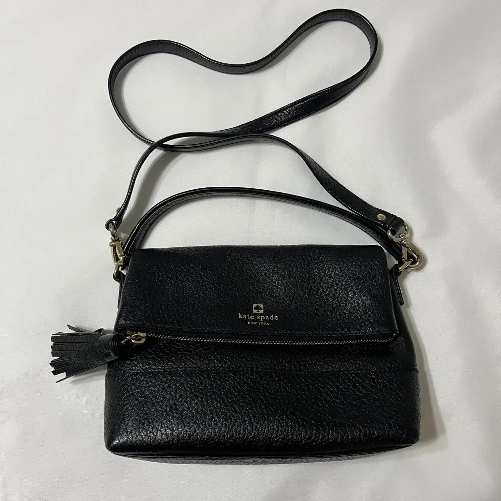 Kate Spade Black Mini Carmen Southport Avenue Leather Fold-Over Crossbody Bag - Picture 2 of 4